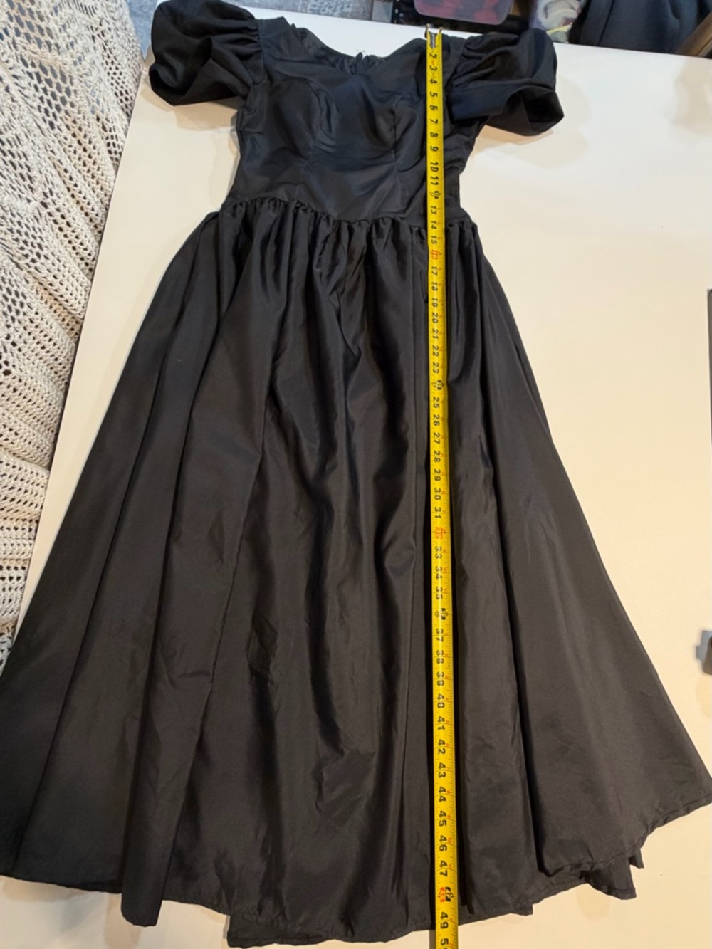 VINTAGE 80s black‎ taffeta formal dress prom gown huge bow puff shoulder sleeve - Picture 10 of 11